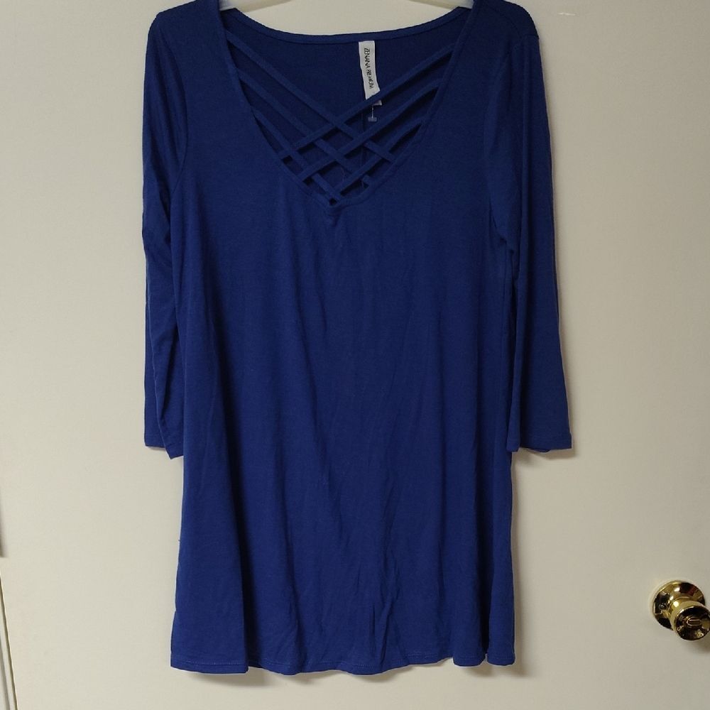 Blue Crisscross V-Neck Top